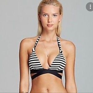 Vitamin A Wrap Bikini Top Black and White Striped *TOP ONLY*